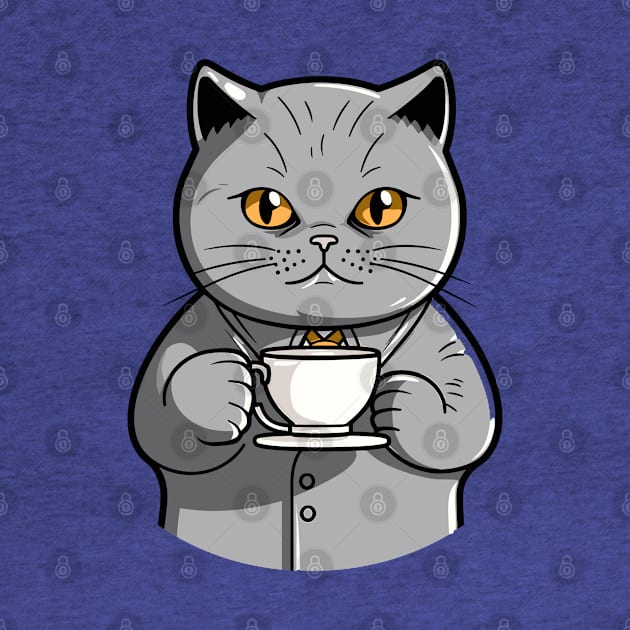 British Shorthair Cat Drinking Coffee by Graceful Designs